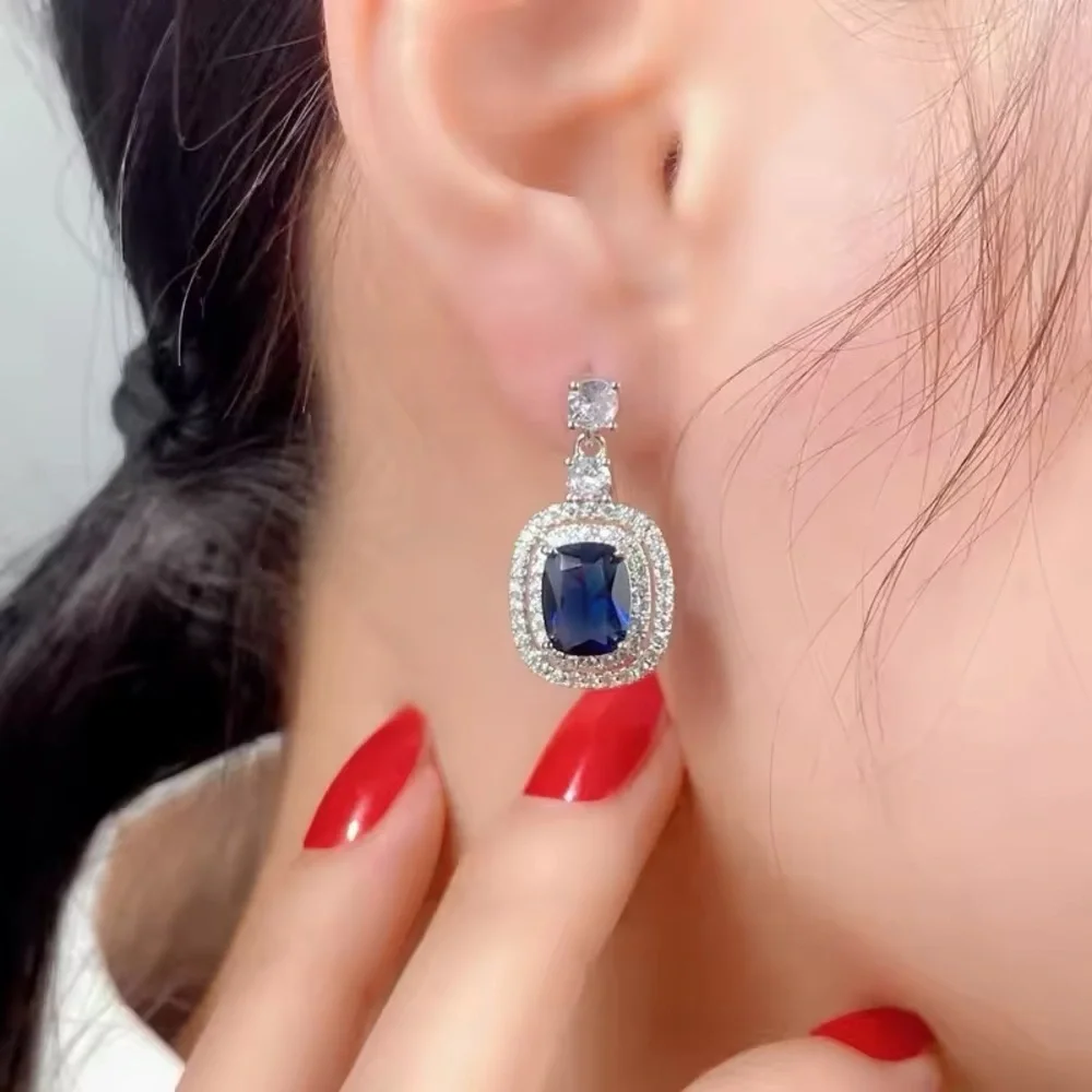 Blue CZ Earrings for Women - Picture 1 of 2